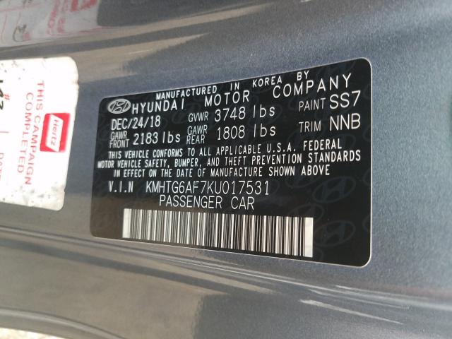 2019 HYUNDAI VELOSTER B KMHTG6AF7KU017531