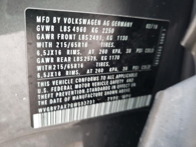 2016 VOLKSWAGEN TIGUAN WVGBV7AX7GW593731