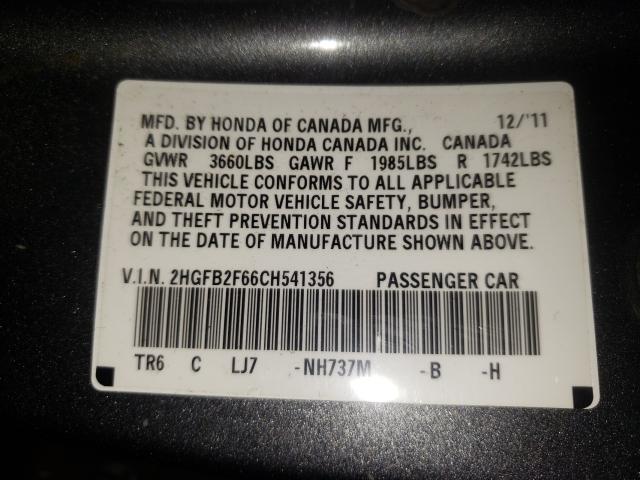 2012 HONDA CIVIC HF 2HGFB2F66CH541356
