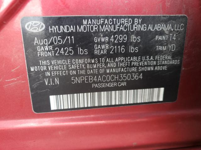 2012 HYUNDAI SONATA GLS 5NPEB4AC0CH350364