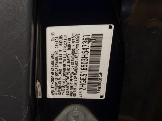 2003 HONDA CIVIC 2HGES16503H547361