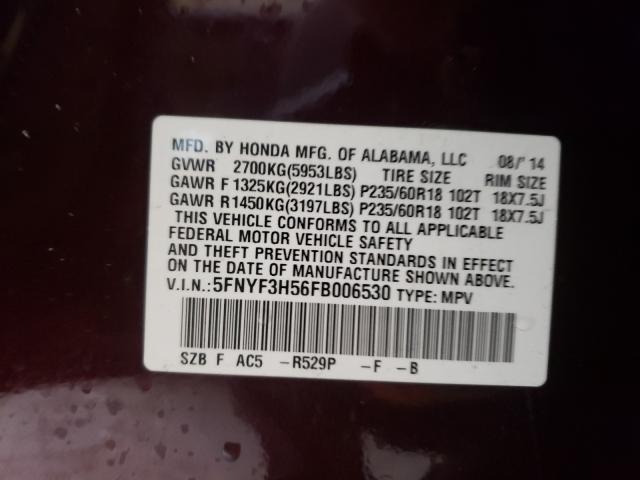 2015 HONDA PILOT EXL 5FNYF3H56FB006530