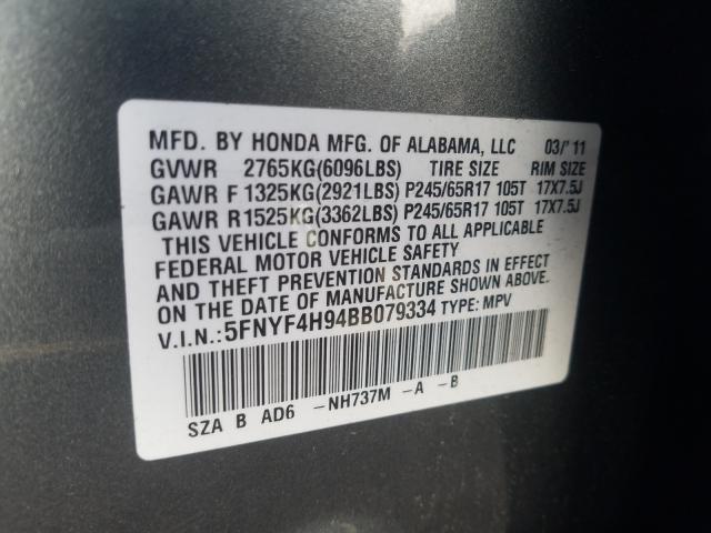 2011 HONDA PILOT TOUR 5FNYF4H94BB079334
