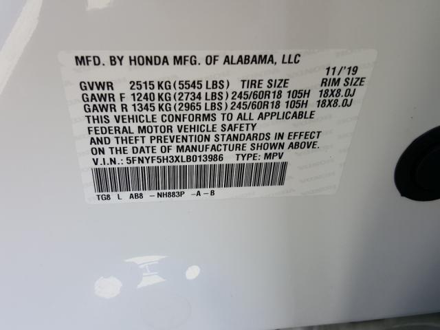 2020 HONDA PILOT EX 5FNYF5H3XLB013986