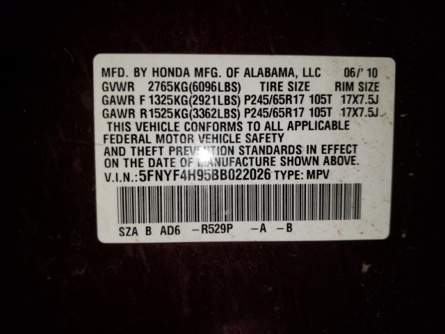 2011 HONDA PILOT TOUR 5FNYF4H95BB022026