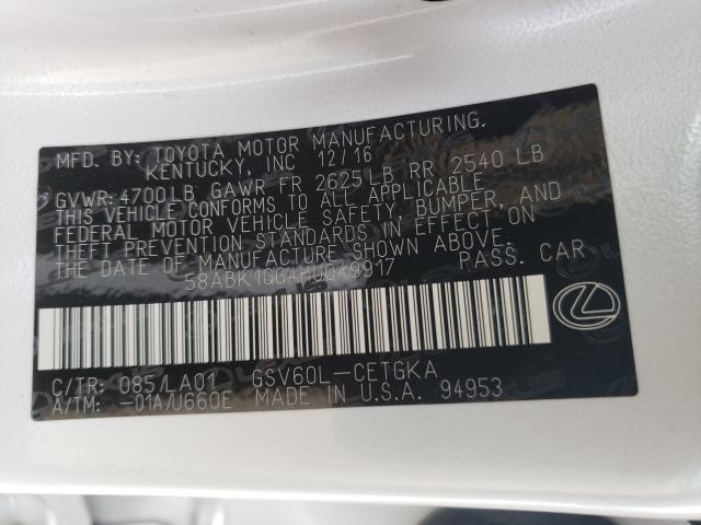 2017 LEXUS ES 350 58ABK1GG4HU049917
