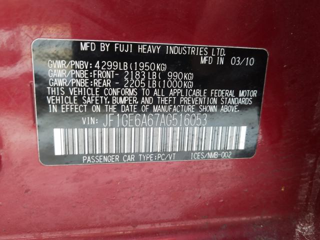 2010 SUBARU IMPREZA 2. JF1GE6A67AG516053
