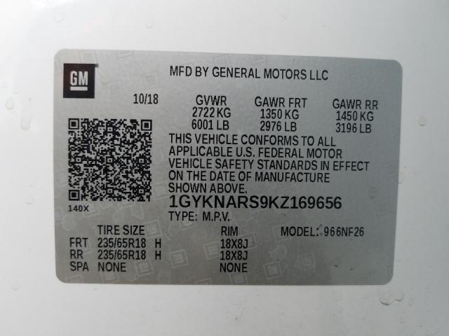 2019 CADILLAC XT5 1GYKNARS9KZ169656