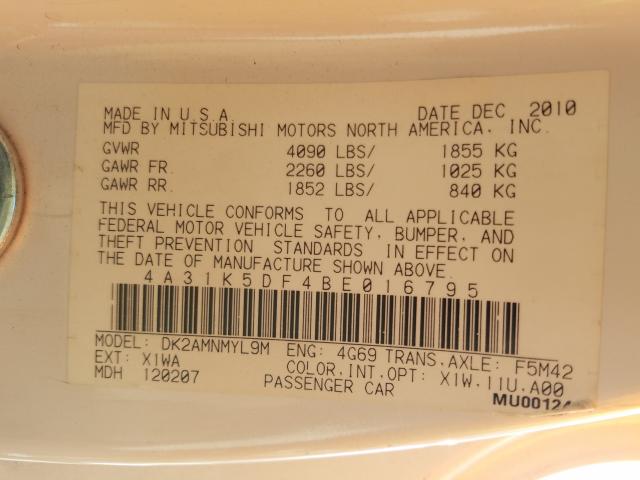 2011 MITSUBISHI ECLIPSE 4A31K5DF4BE016795