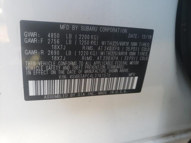 2020 SUBARU OUTBACK TO 4S4BTAPC4L3161570