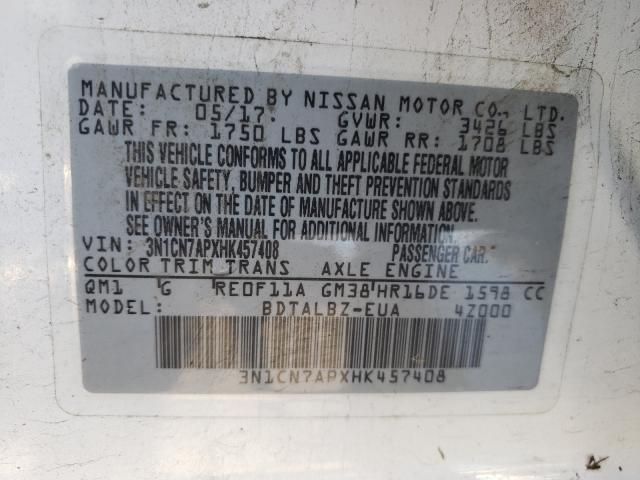 2017 NISSAN VERSA S - 3N1CN7APXHK457408