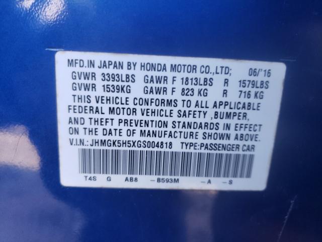 2016 HONDA FIT LX JHMGK5H5XGS004818