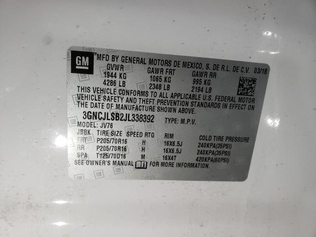 2018 CHEVROLET TRAX 1LT 3GNCJLSB2JL338392
