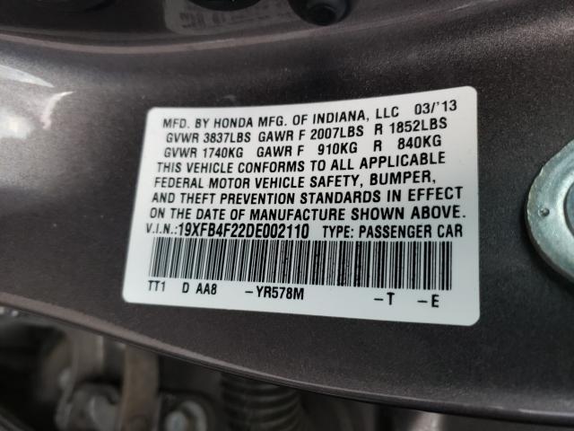 2013 HONDA CIVIC HYBR 19XFB4F22DE002110