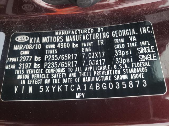 2011 KIA SORENTO BA 5XYKTCA14BG035873