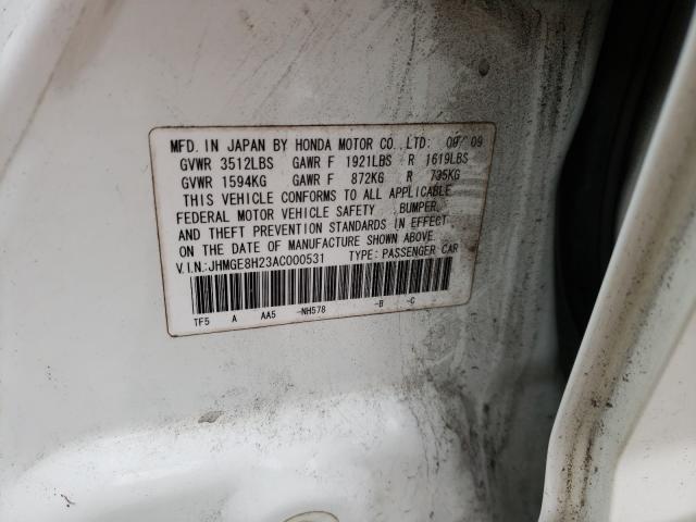 2010 HONDA FIT JHMGE8H23AC000531