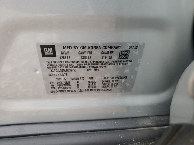 2020 CHEVROLET TRAX 1LT KL7CJLSB9LB339758