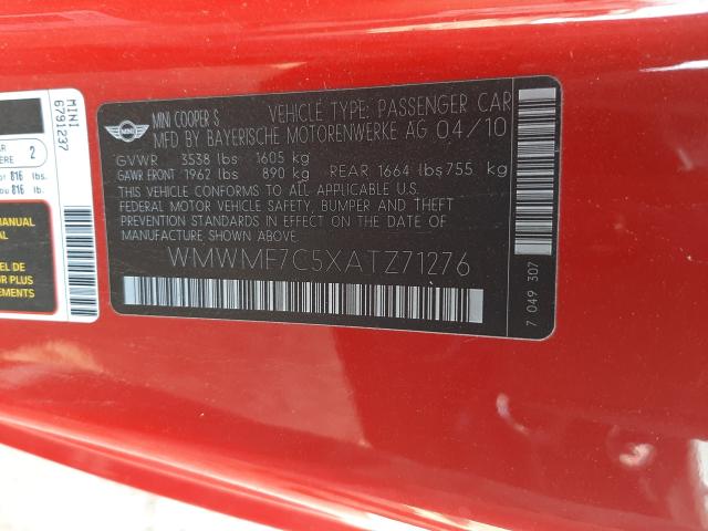 2010 MINI COOPER S WMWMF7C5XATZ71276