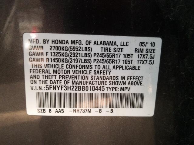 2011 HONDA PILOT LX 5FNYF3H22BB010445