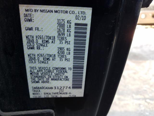 2010 NISSAN TITAN XE 1N6BA0CAXAN312774