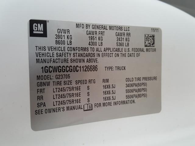 2012 CHEVROLET EXPRESS G2 1GCWGGCG0C1126686