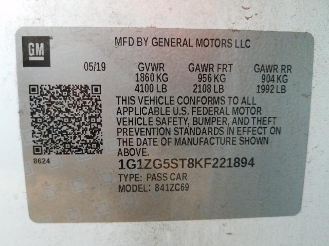 2019 CHEVROLET MALIBU RS 1G1ZG5ST8KF221894