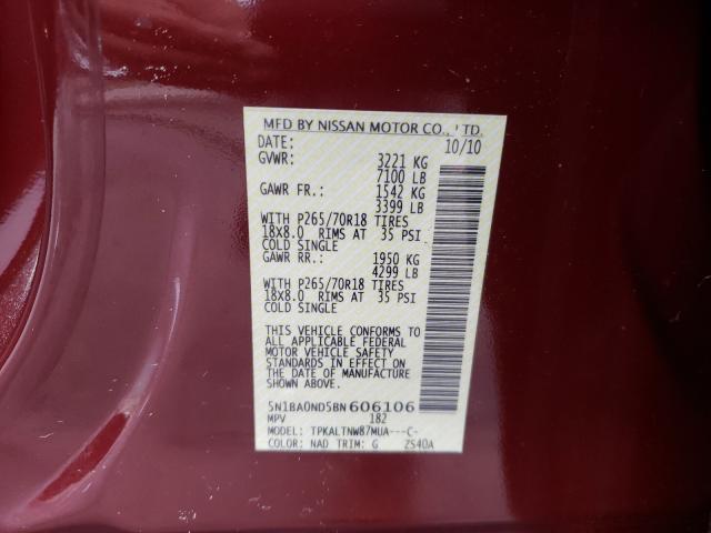 2011 NISSAN ARMADA SV 5N1BA0ND5BN606106