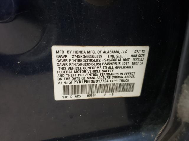 2013 HONDA RIDGELINE 5FPYK1F59DB017724