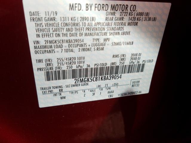 2019 FORD FLEX SEL 2FMGK5C81KBA39054