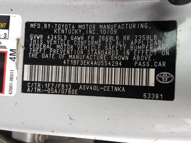 2010 TOYOTA CAMRY 4T1BF3EK4AU554294