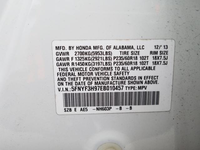 2014 HONDA PILOT TOUR 5FNYF3H97EB010457