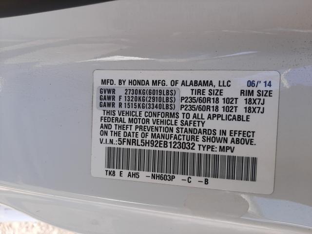 2014 HONDA ODYSSEY TO 5FNRL5H92EB123032
