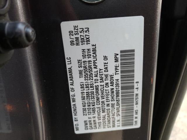 2021 HONDA ODYSSEY TO 5FNRL6H87MB013914