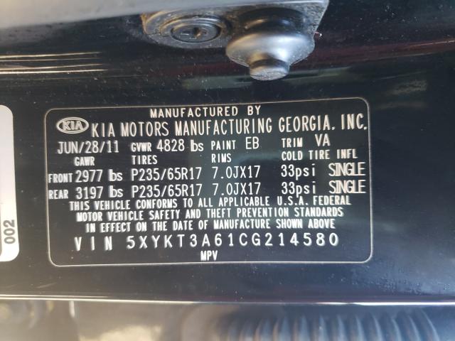2012 KIA SORENTO BA 5XYKT3A61CG214580