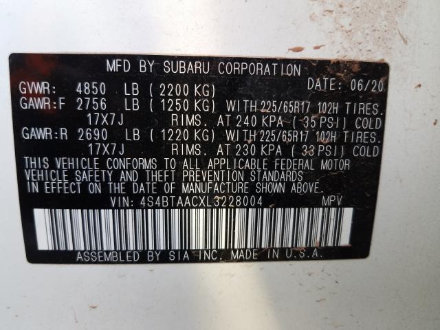 2020 SUBARU OUTBACK 4S4BTAACXL3228004