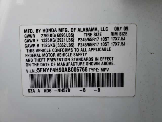 2010 HONDA PILOT TOUR 5FNYF4H90AB006766