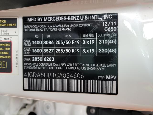 2012 MERCEDES-BENZ ML 350 4MA 4JGDA5HB1CA034606