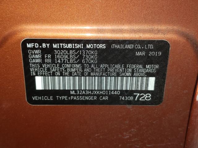 2019 MITSUBISHI MIRAGE ES ML32A3HJXKH011440