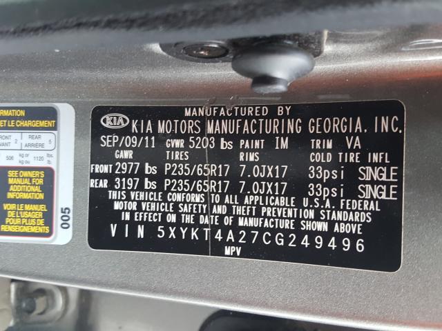 2012 KIA SORENTO BA 5XYKT4A27CG249496