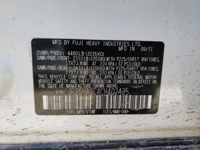 2012 SUBARU FORESTER T JF2SHAGC4CH402425