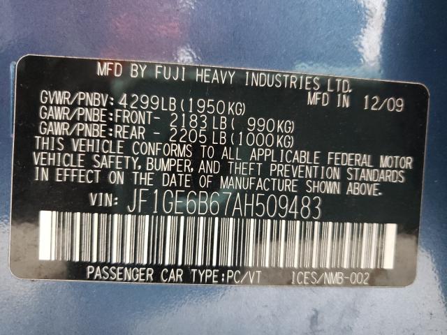 2010 SUBARU IMPREZA 2. JF1GE6B67AH509483
