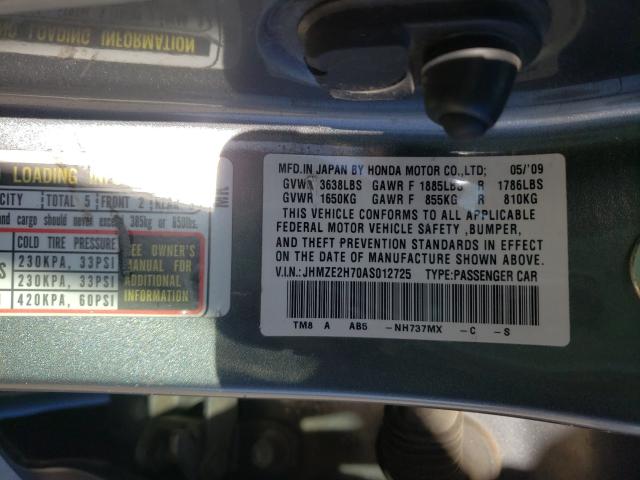 2010 HONDA INSIGHT EX JHMZE2H70AS012725
