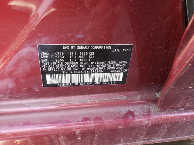 2019 SUBARU IMPREZA PR 4S3GTAD64K3702494