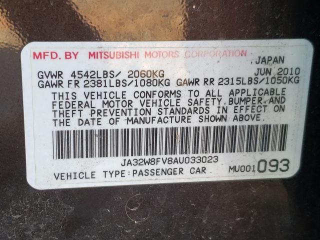 2010 MITSUBISHI LANCER EVO JA32W8FV8AU033023