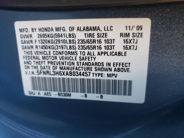 2010 HONDA ODYSSEY EX 5FNRL3H6XAB034457