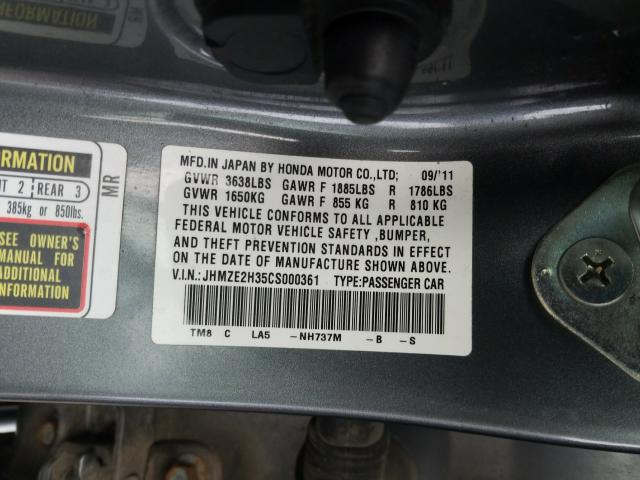 2012 HONDA INSIGHT JHMZE2H35CS000361