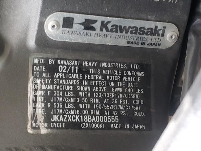 2011 KAWASAKI ZX1000 K JKAZXCK18BA000555