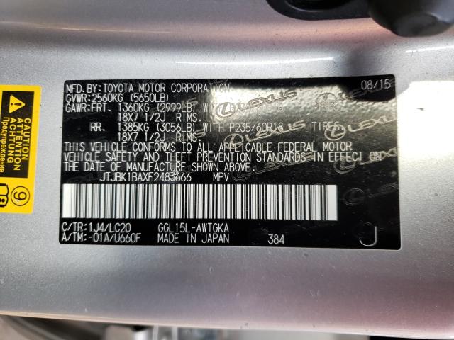 2015 LEXUS RX 350 BAS JTJBK1BAXF2483666