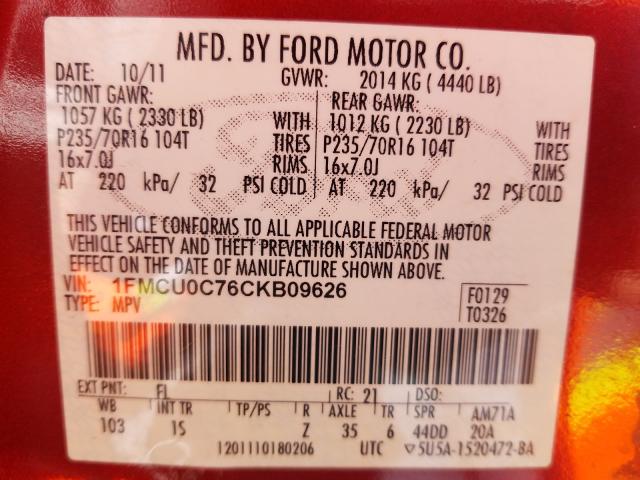 2012 FORD ESCAPE XLS 1FMCU0C76CKB09626