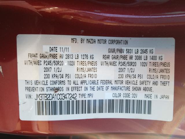 2012 MAZDA CX-9 JM3TB2DA1C0347242